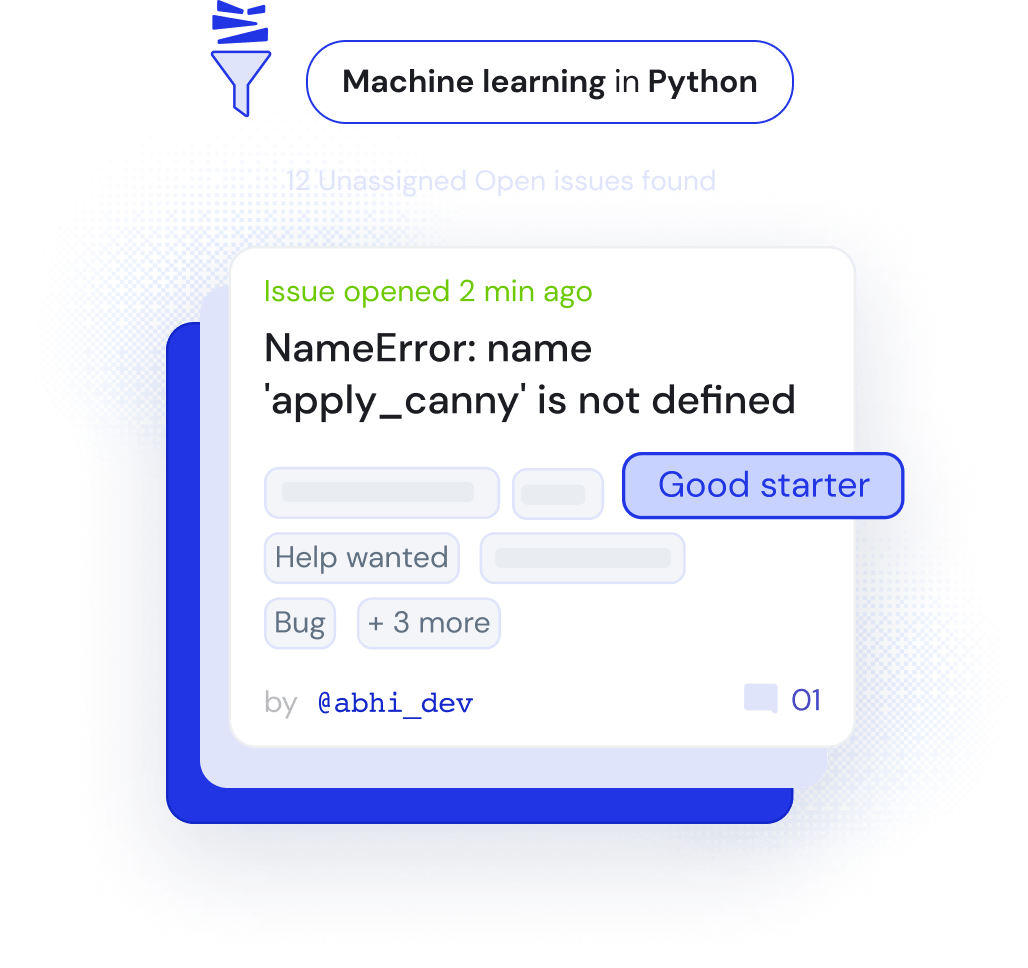 a search filter and a github issue card