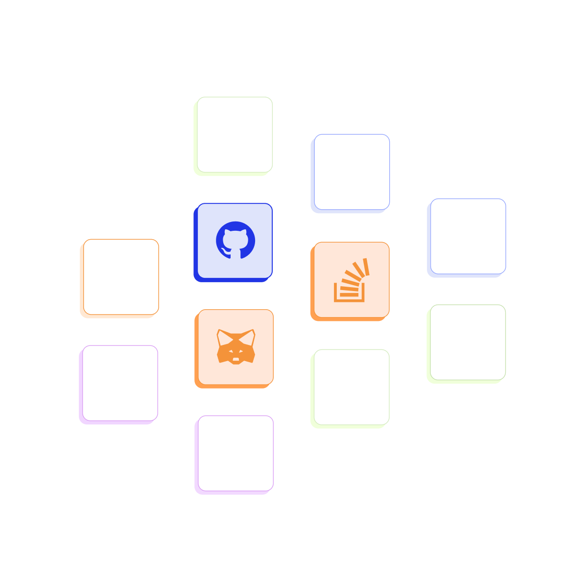 Wall of the logos of services - GitHub, DevTo, Mirror.xyz, Phi Land, POAP, kaggle, MetaMask, Discord, Snapshot, Ethereum